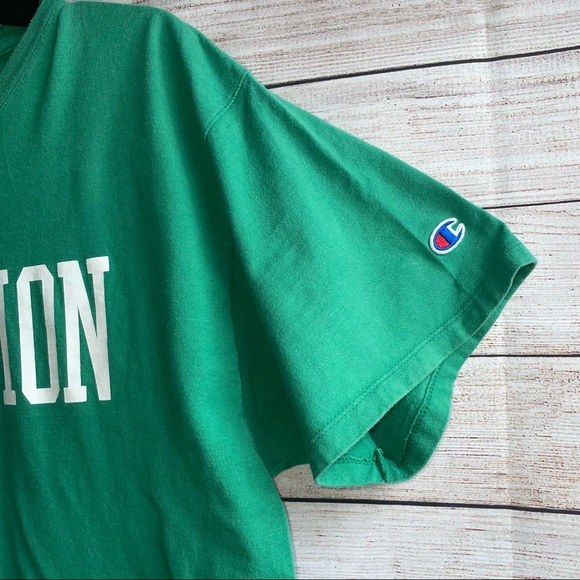 Champion Logo lettering T-Shirt Men’s X-Large Green Crew Neck Tee shirt sleeve - Picture 6 of 11